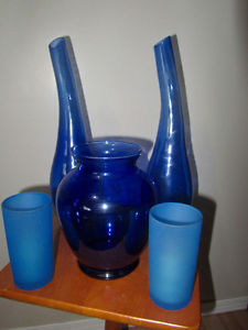 Various blue vases