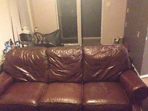 Brown leather reclining couch MUST SELL