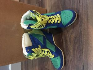 Green blue and yellow sneaker wedges from spring