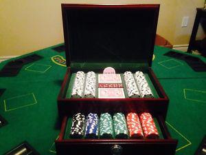 Poker chips and table top