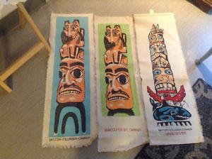 Vintage Totem Native Vancouver BC Fabric Painted Art Cotton