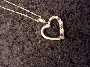 White gold heart necklace with amethysts and diamonds