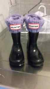 Black 7T rain boots with Hunter Boot socks