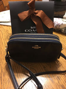 Coach Cross Body Clutch in navy croc embossed leather