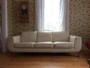 Natuzzi white Italian leather couch + seat