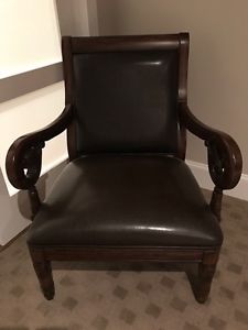 Oversize Brown Leather/Wooden Chair