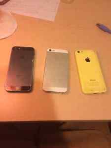 TWO Iphone 5 (PARTS), and an iPhone 5c (WORKING)