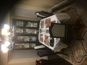 Dining table 5 chairs and china cabnate