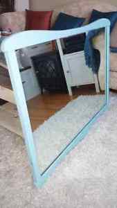 Refinished Solid Wood Mirror in Turquoise