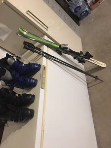 Ski with boots and poles