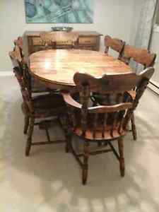 Solid wood table set with buffet and hutch