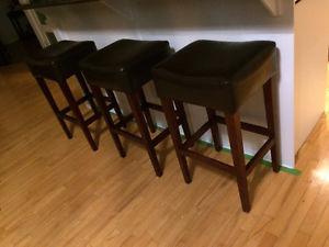 3 Brown Leather Bar Stools