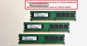 Desktop Computer DDR2 Ram For Sale. ONLY 1.0 GB Sticks.