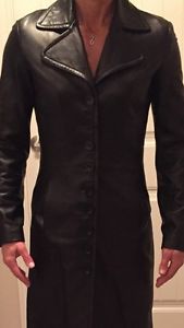Ladies Long Black Leather Coat