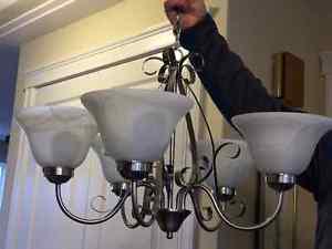 Nickel finish, 5 lamp chandelier