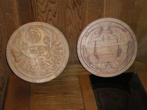 pair of carved salmon boxes