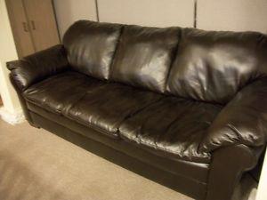 BROWN LEATHER COUCH and BABY CRIB