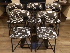 Black Vinyl Folding Chairs with Design - Excellent Condition