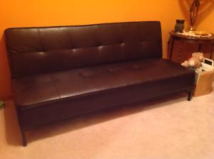 Black faux leather futon LIKE NEW
