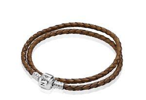 Brown leather double wrap pandora bracelet
