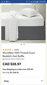 King size microfiber bed skirt. Grey. New!