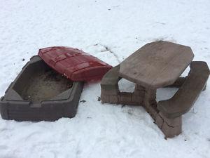 Sandbox and picnic table