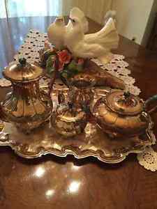 Silver tea set and trays