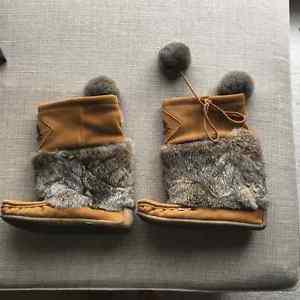 Women's Size 8 Softmoc Cork Leather Rabbit Fur Mukluks
