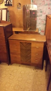 Antique dresser with mirror and highboy chest