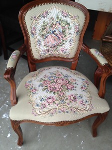 Beautiful Antique Needlepoint French Provincial Accent Chair