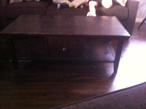 Dark wood coffee table and two side tables