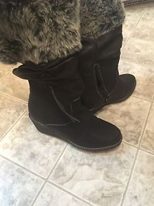 Fur wedge boots