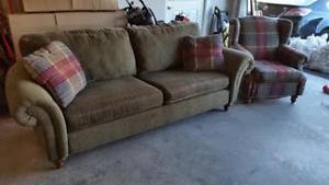 Beautiful plaid couch and wingback chair set