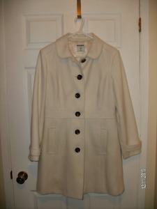 Old Navy White Wool 3/4 Length Coat Size L