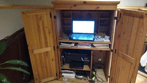 Pine cupboard - desk for computer and printer