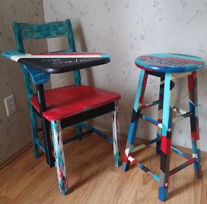 REFINISHED SCHOOL DESK AND STOOL