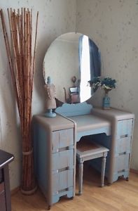 REFINISHED VANITY WITH MIRROR AND CANE BENCH