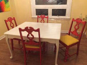 Refinished Solid Table and Antique Chairs