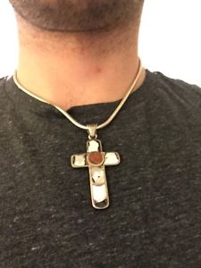 Silver chain and silver coral-shell cross