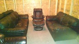 BLACK LEATHER COUCH, LOVE SEAT AND CHAIR. FREE DELIVERY