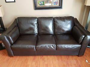 Dark brown leather couch and Loveseat.