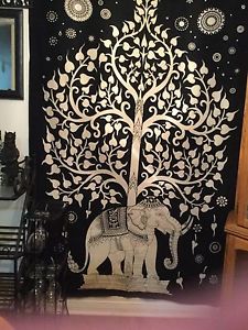 Elephant tree of life wall tapestry, twin size