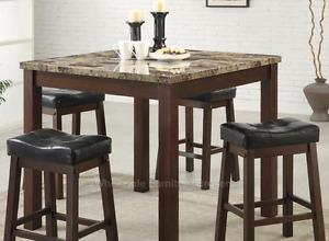 Faux Marble Dining Room Table Set W/Stools