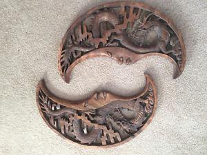 Sun and Moon - hand carved dragon wall ornaments