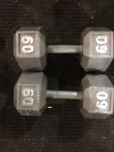 Two 60 pound Dumbbells