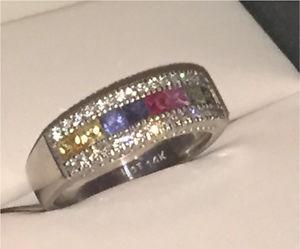 Authentic EFFY Sapphire & Diamond Ring! Solid 14k White