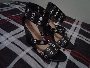 Black Peeptoe Size 9 Strappy Ankle Wedges - BRAND NEW