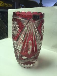 Cut Crystal Cranberry Vase $65.