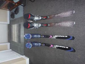 Downhill skis and boots