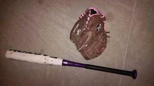 Girls Softball Bat and Glove